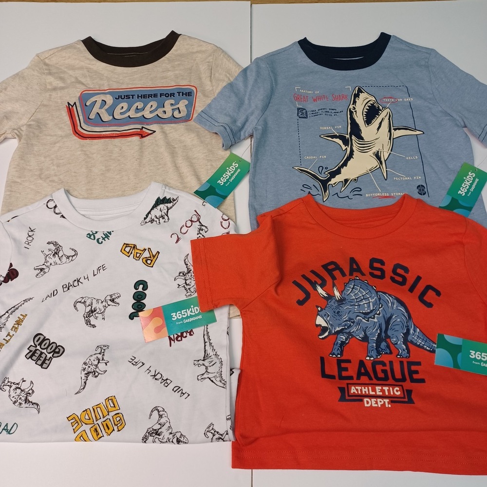 365 Kids Garanimals Boys Recess‎ Shark Dino T-shirt Size 5 Lot Of 4 Shirts